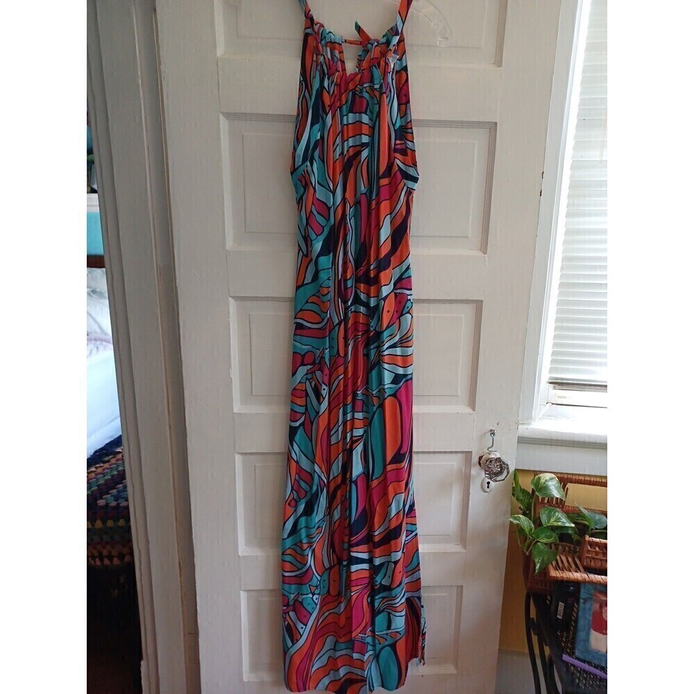 Escapada halter maxidress S colorful psychedelic abstract retro beach vacation